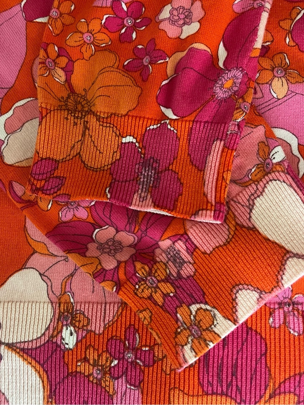 NWT Talbots Tossed Flowers Pink Orange Retro Floral Cotton Blend Sweater 2XL - Picture 6 of 8